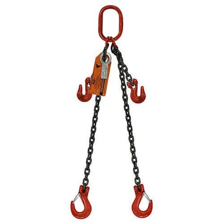 Two Leg Chain Slng, Adjstbl Type B, 3/8 In Dia, 18ft L, Oblong Link To Slng Hook, 15,200lb Lmt